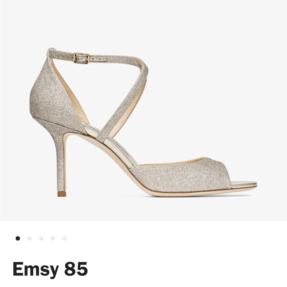 Jimmy Choo's Emsy 85 Platinum Ice Dusty Glitter Sandals - worn once.